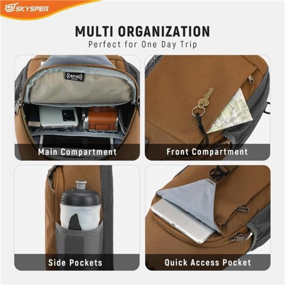 Sling Bag RFID CrossBody Bag Taupe - Picture 4 of 6